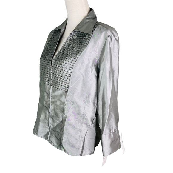 Vintage Piano Blouse Large Silver Zip Up Beaded Top New - Picture 3 of 10